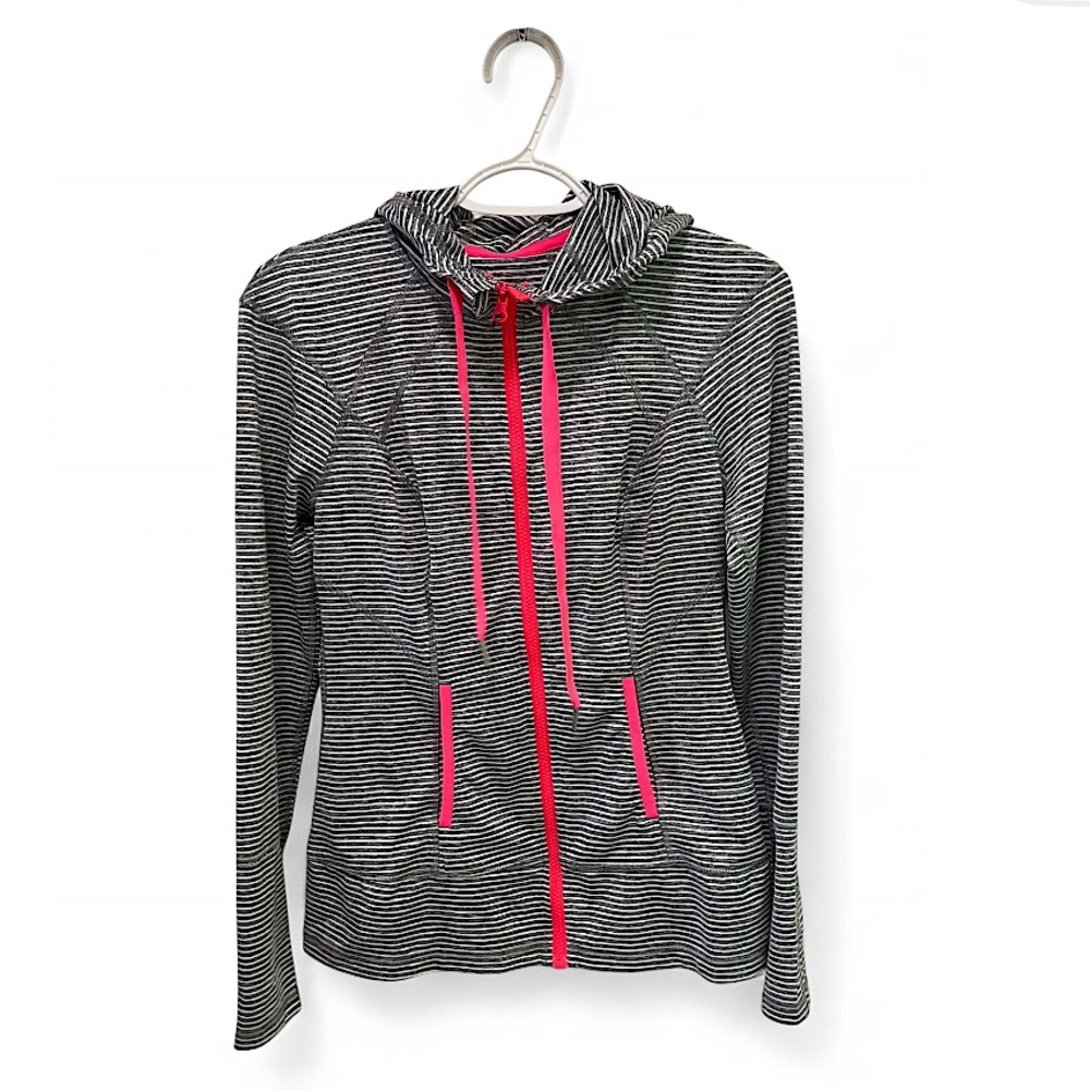 Lukka Gray and Pink Zippered Hoodie Sweatshirt